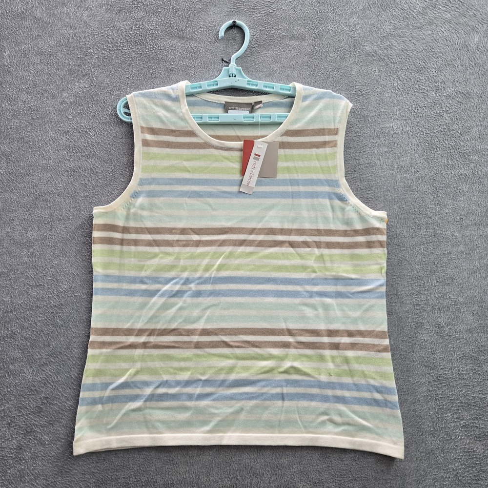 Croft & Barrow Women Tank Top XL Blue‎ Striped Scoop Neck Pullover NWT